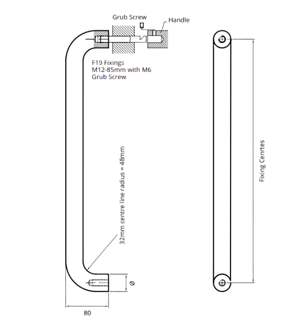 ALPRO 01 Series Straight D Handle - 32mm Diameter, Impressionist Design