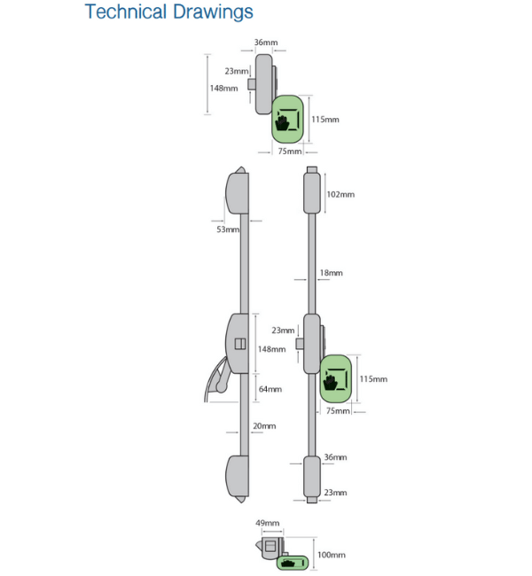 Alpro PH3580320 3-Point Push Pad Emergency Exit Latch - Silver EPS