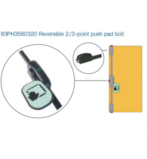 Alpro PH3560320: Silver 2/3 Point Emergency Exit Push Handle with Push Pad Bolt