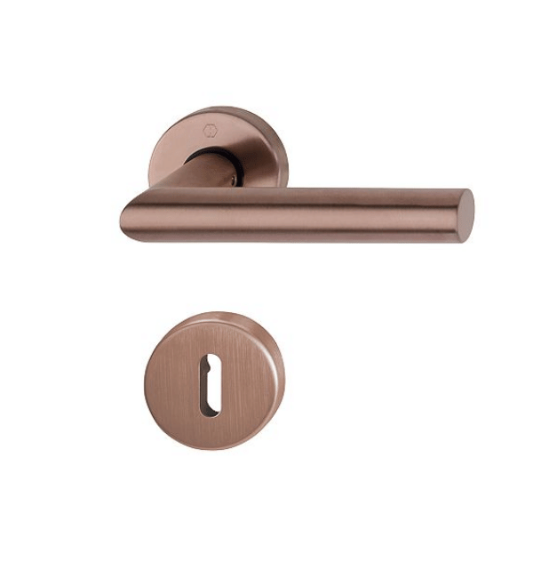 HOPPE Amsterdam E1400Z/42KV/42KVS Lever Key Escutcheon Set - Satin Stainless Steel & Copper Finish