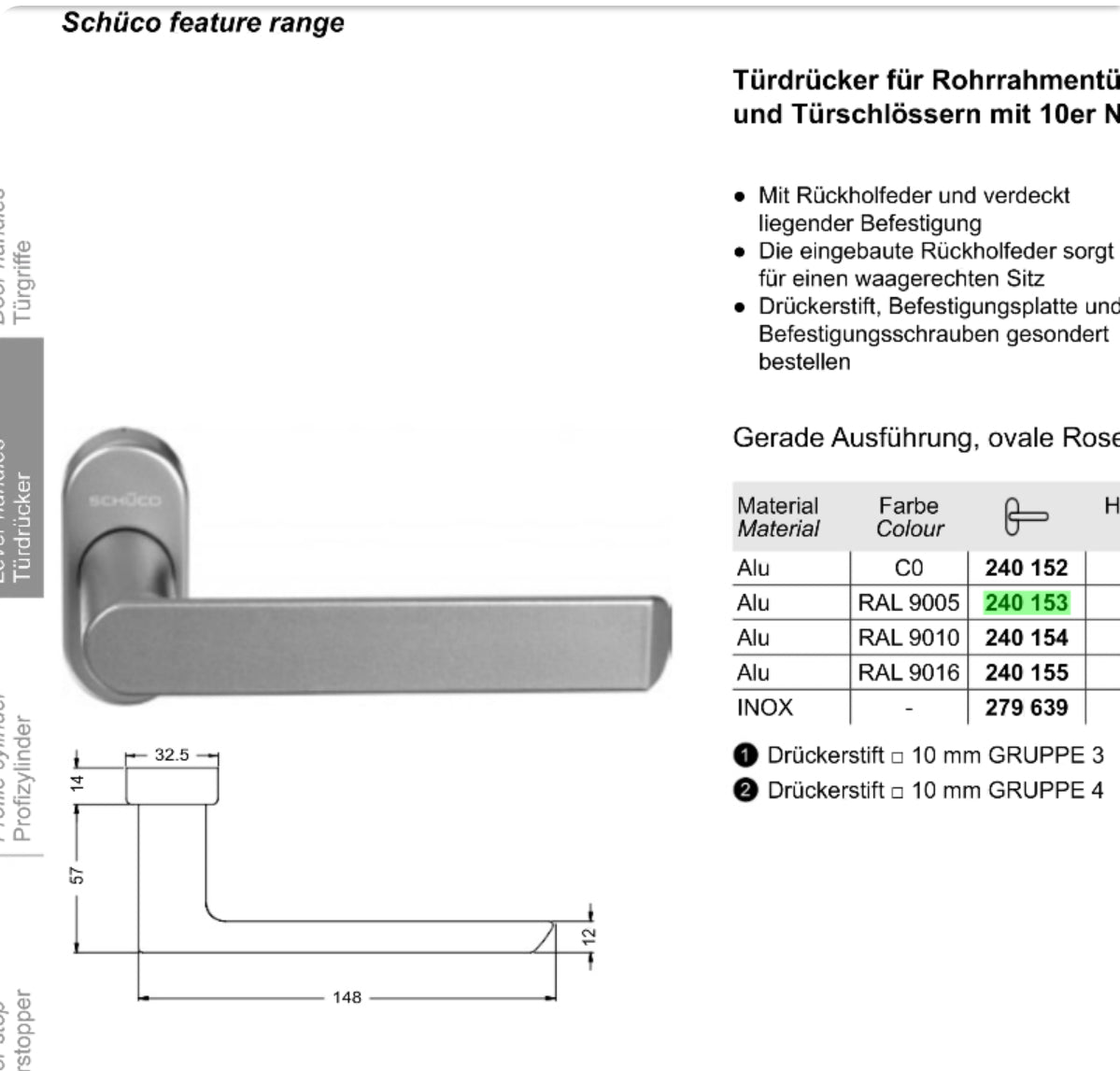 Schuco 240153 Black Commercial Door Handle - Professional Grade RAL 9005 Hardware