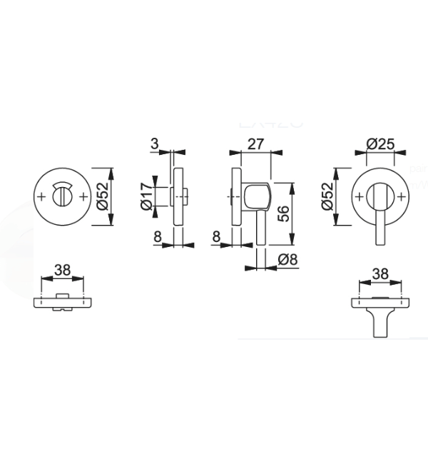 HOPPE 8mm Disabled Bathroom Turn and Release with Red-White Indicator