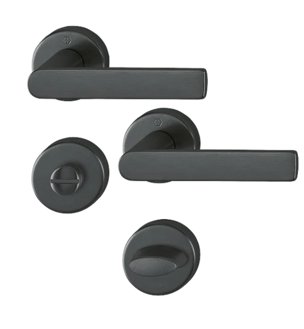 HOPPE Los Angeles Brass Bathroom Privacy Door Handle Set with Emergency Release