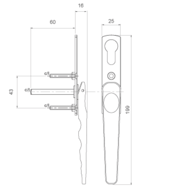 Bifold Door Intermediate Panel Handle with Escutcheon - Zinc Die Cast