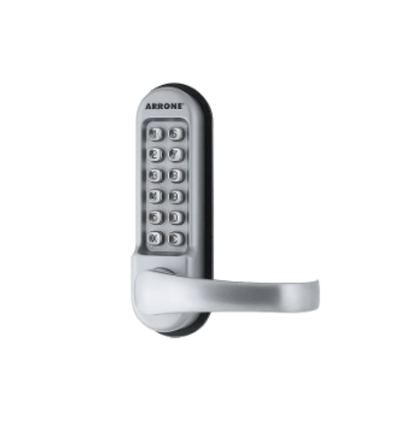 Hoppe AR525-MC Digital Push Button Lock - Lever Operated with Tubular Latch, Matt Chrome