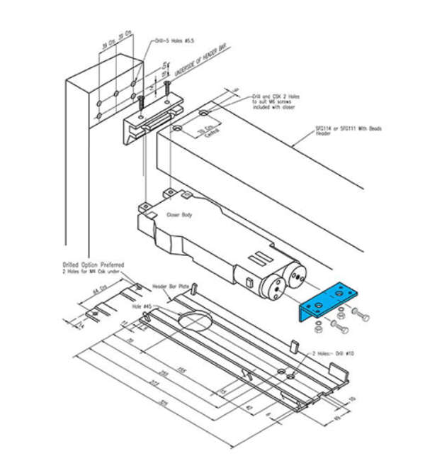 Alpro 51A1 Transom Door Closer - Complete Kit with Variable Strength & Short Side Load Arm
