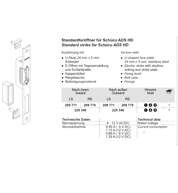 Schuco 209770 Electric Strike - Right Hand Configuration for Enhanced Security