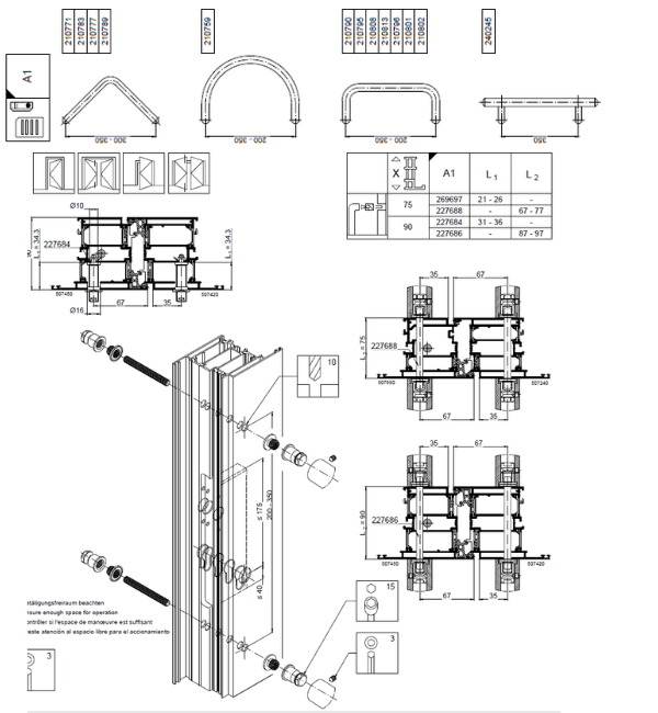 Schuco 227686 Type A1 Fixing Kit for Round Door Pull Handles on AD UP 90 Doors