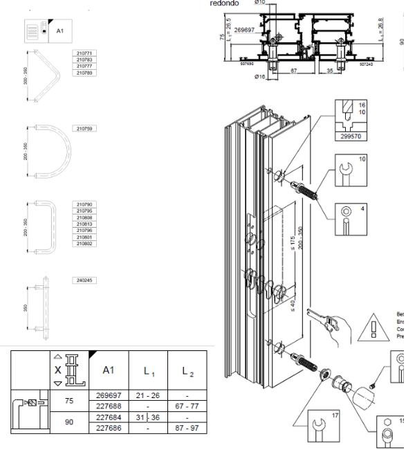 Schuco 269697 Type A1 Fixing Kit for Round Door Pull Handles on AD UP 75 Systems