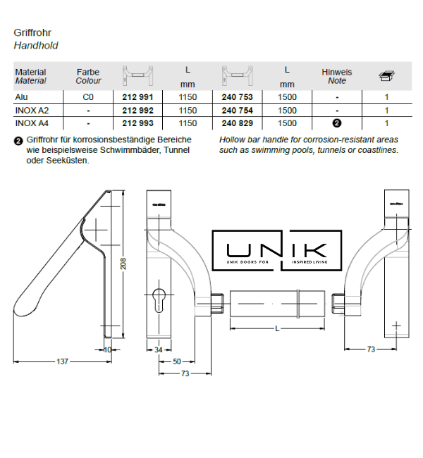 Schuco 212957 Commercial Grade Panic Push Bar Hardware for Emergency Exit Systems (Without Hollow Bar Handle)