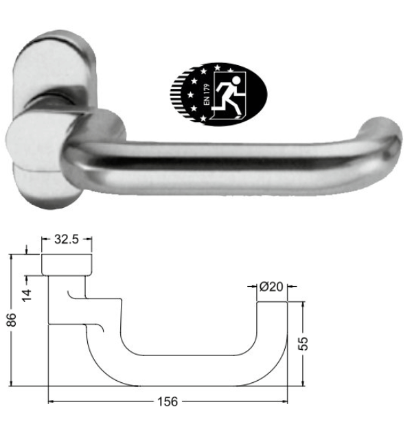 Schuco 210889 FSB Design 1070 Aluminium Door Handle - Cranked, Silver Anodized (C0)
