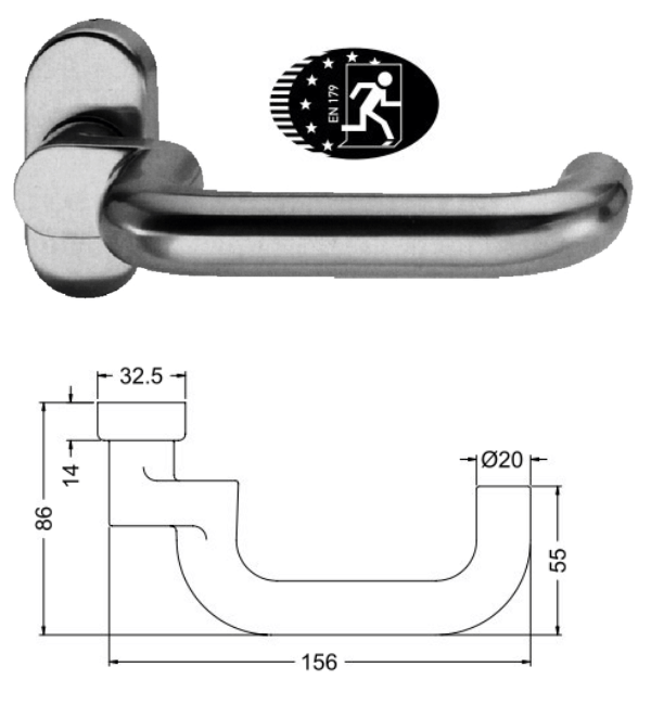 Schuco FSB Design 1070 Cranked Door Handle - 9mm Stainless Steel