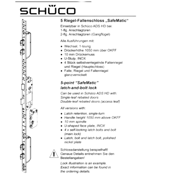 Schuco 211849 SafeMatic Five-Point Bolt and Latch Security Lock