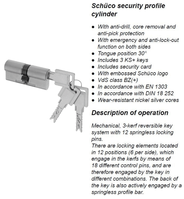 Schuco 211973 High-Security Cylinder Lock Profile - 45mm Outer / 30mm Inner