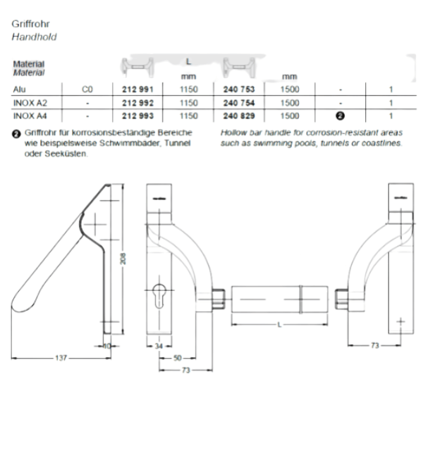 Schuco 212958 A2 Stainless Steel Push Bar - Commercial Grade Panic Hardware for Emergency Exit Systems.