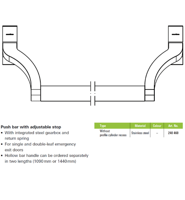 Schuco 212964 Stainless Steel A2 Push Bar with Plate - Universal Emergency Exit Hardware