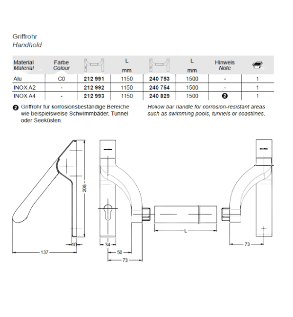 Schuco 212965 A4 Stainless Steel Push Bar - Commercial Grade Panic Hardware for Emergency Exit Systems