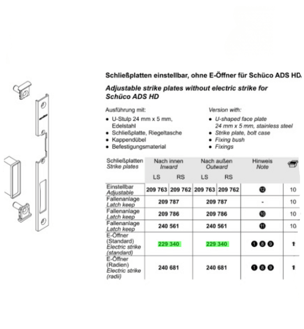 Schuco 229340 Electric Strike - 6-12V Standard Voltage, Professional Door Hardware