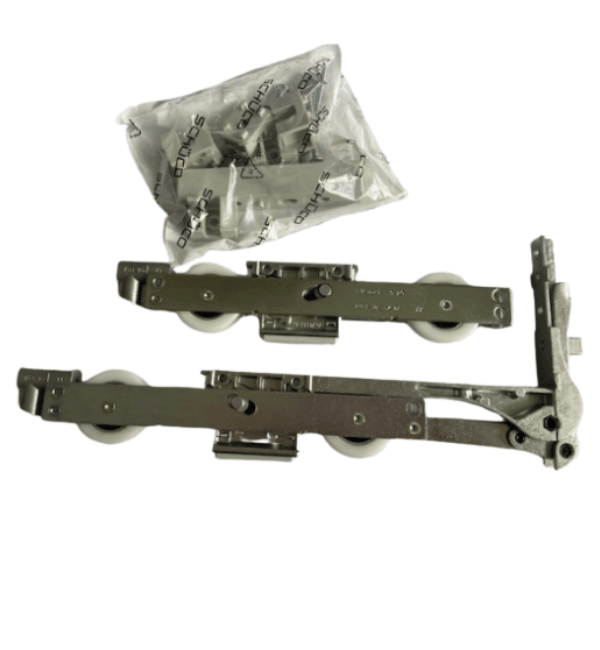 Schuco 233908 Lift & Slide Door Carriage Set - 300 kg Capacity, 8mm Connecting Rod, 37.5mm Backset - Product No.