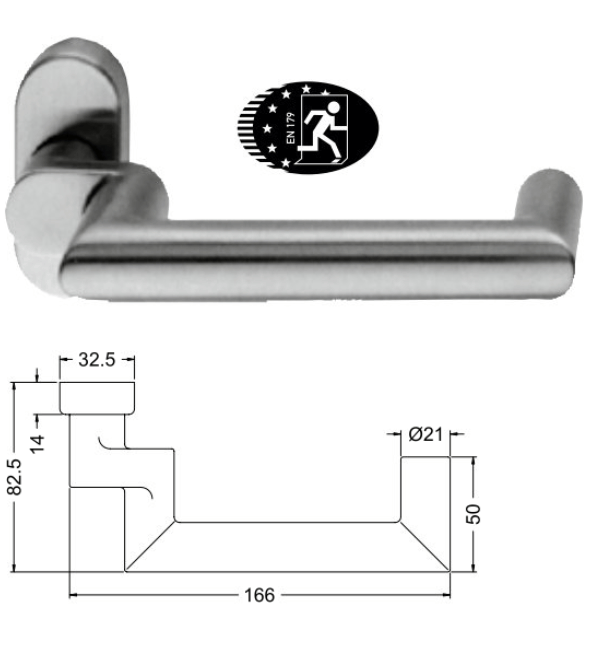 Schuco FSB Design 1016 Cranked Door Handle - Aluminium C0 Silver Anodized with Oval Rosette