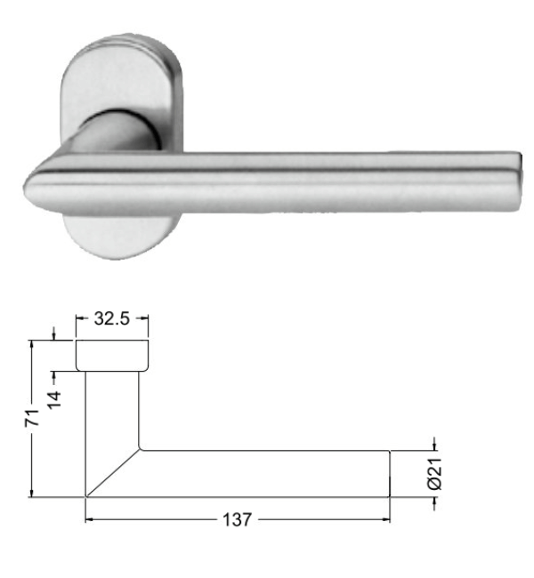 Schuco 240124 Aluminium Door Handle C0 - Straight Lever with Oval Rosette
