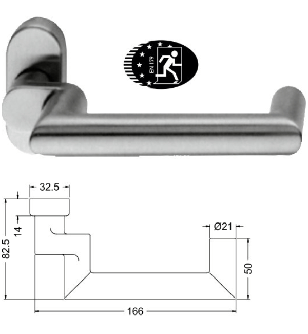 Schuco 240131 Cranked Door Handle - Stainless Steel with FSB Design 1016 Oval Rosette