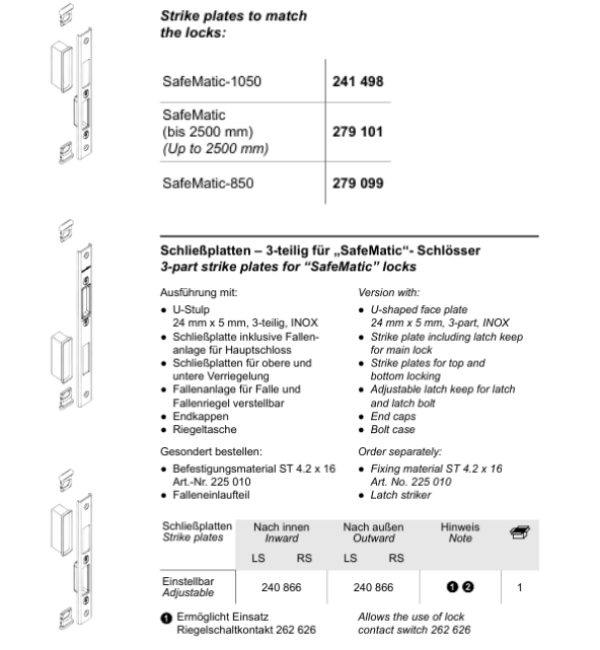 Schuco 240866 3-Part Strike Plates for SafeMatic Locks - INOX