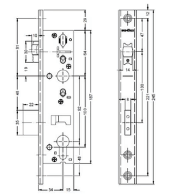 Schuco 241470 Roller Ball Latch Lock - 34mm Backset for Smooth Door Operation