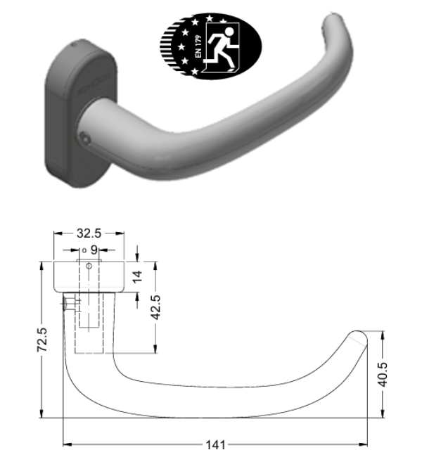 Schuco 269619 Door Handle - FSB Design 1053, Stainless Steel with Oval Rosette (RC2 Security)