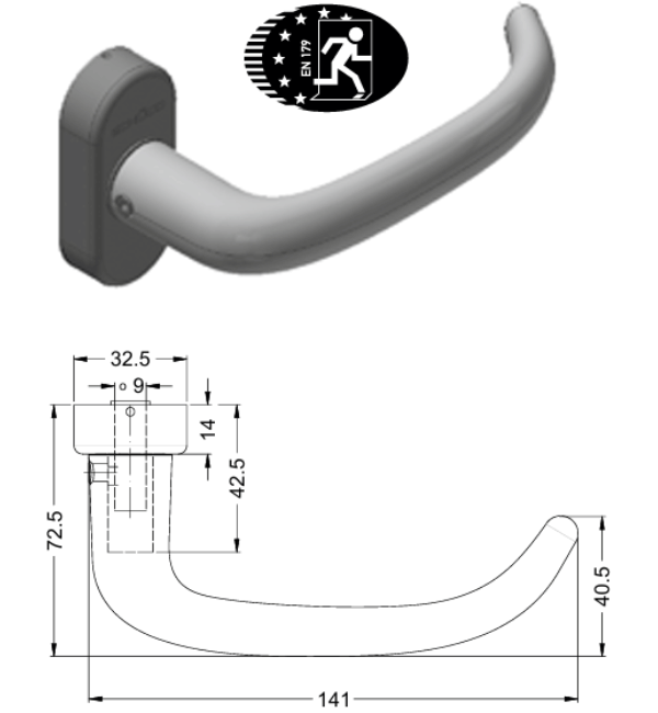 Schuco 269636 Aluminium Door Handle - RC2 Straight Design with FSB 1053 Oval Rosette