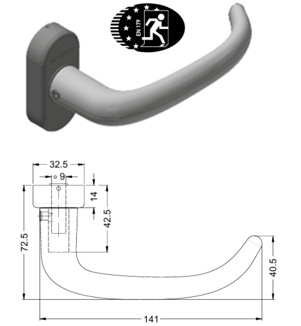 Schuco 269639 Straight Door Handle - RC2 Security, Stainless Steel, FSB Design 1053