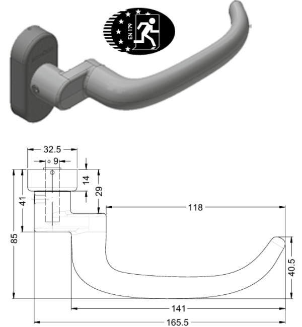 Schuco 269684 Cranked Door Handle - Aluminium C0 Silver, RC2 Security, FSB Design 1053