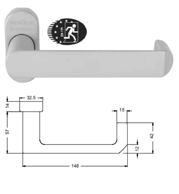 Schuco 279683 Panic Exit Door Handle - 9mm Spindle with Integrated Return Spring