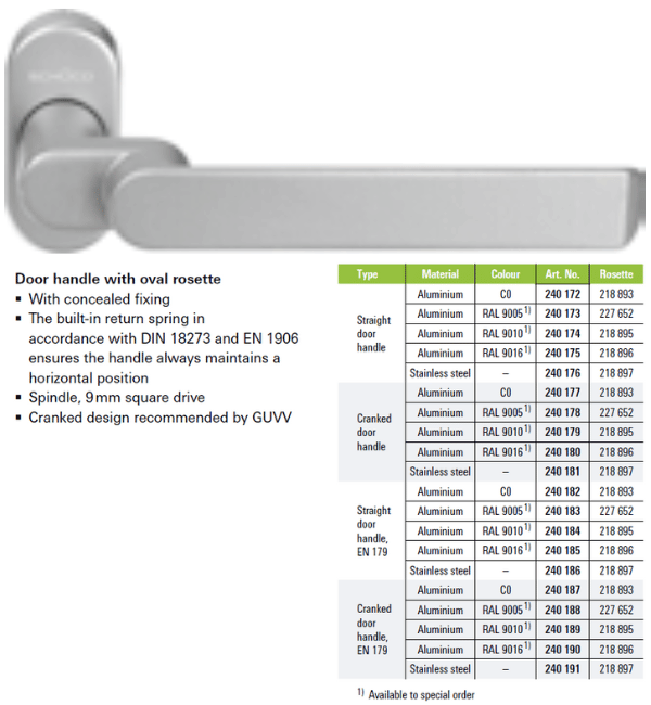 Schuco 240181 Cranked Door Handle with Oval Rosette - Stainless Steel
