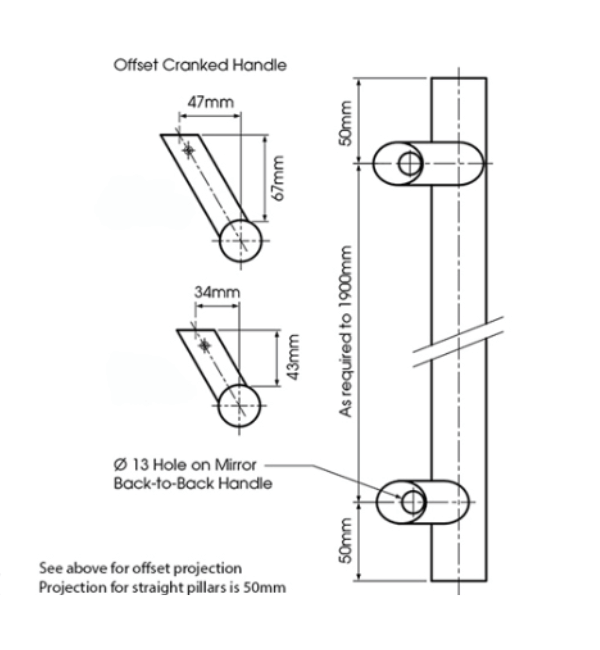 Alpro Architectural Door Handles - 80mm Projection Pillars, 25mm Tube Diameter, Satin Stainless Steel