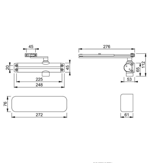 Hoppe Arrone AR3500 Overhead Surface Mount Door Closer | Traffic White Finish (RAL 9016) | Item 87101074