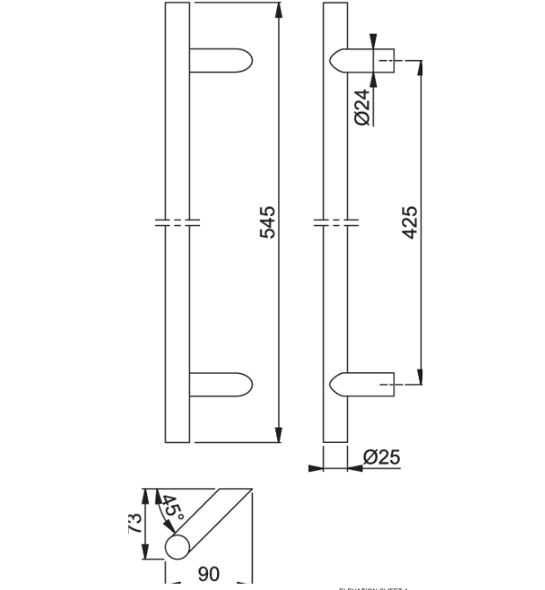 HOPPE AR3625CR 545mm Stainless Steel Front Entrance Pull Handle