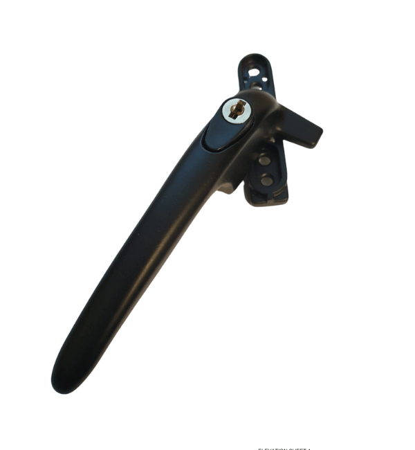 Left-Handed Black Cockspur Window Handle for Aluminium & UPVC Casement Windows