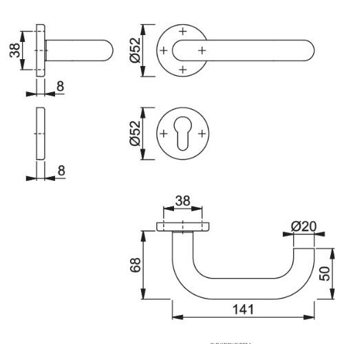 HOPPE Paris F69-S Satin Stainless Steel Interior Door Handle Set - Euro Profile, Antimicrobial