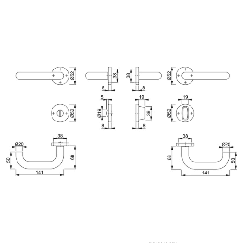 HOPPE Paris F69-S Satin Stainless Steel Bathroom/WC Handle Set - SecuSan Antimicrobial Interior Door Hardware (40-45mm)