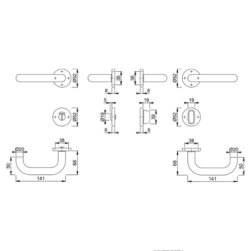 HOPPE Paris SecuSan Stainless Steel Bathroom/WC Interior Door Handle Set - Satin Finish (40-45mm)