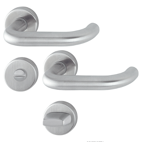 HOPPE Paris F69-S Satin Stainless Steel Bathroom/WC Handle Set - SecuSan Antimicrobial Interior Door Hardware (40-45mm)