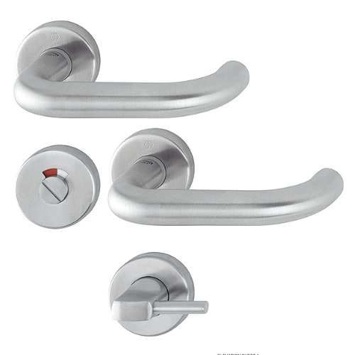 HOPPE Paris Stainless Steel SecuSan Antimicrobial Bathroom/WC Interior Door Handle Set F69-S Satin Finish for 40-45mm Doors