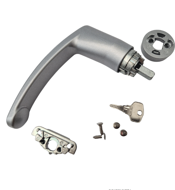 Genuine Kawneer Tilt and Turn Handle with Rosette, Key, and Fixing - Silver Anodized