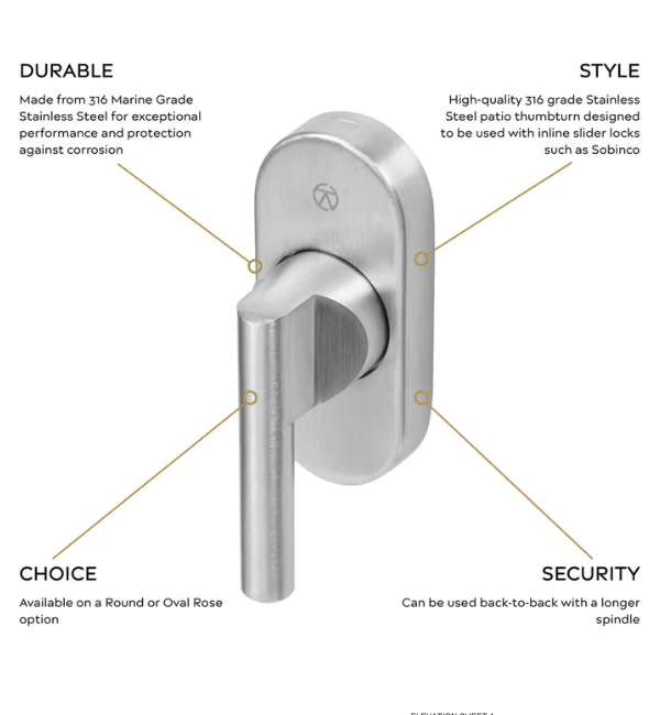 BLU KM200 KM250 Patio Door Mini Lever with Thumbturn - 316 Satin Stainless Steel