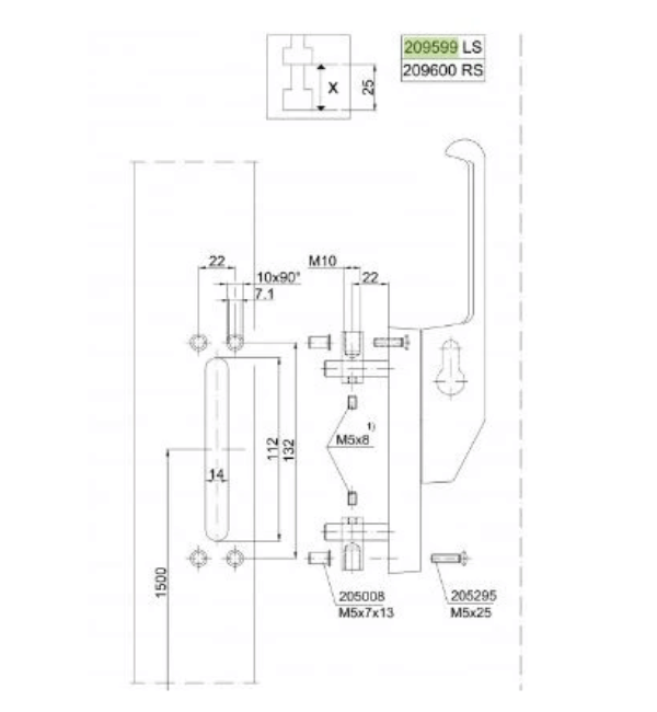 Schuco 209600 Lever Bolt: Heavy Duty Right Hand Commercial Door Security Mechanism (EV1 Finish)