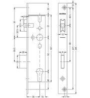 Schuco 241259 – Roller Latch Lock 35mm Backset for ADS Doors (RS Inward / LS Outward) – technical drawing