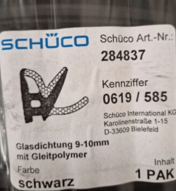 SCHÜCO 284837 Glazing Gasket - 5 Meter Roll for Aluminium Windows and Doors