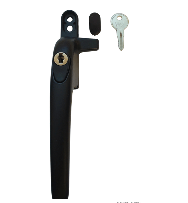 Left-Handed Black Cockspur Window Handle for Aluminium & UPVC Casement Windows