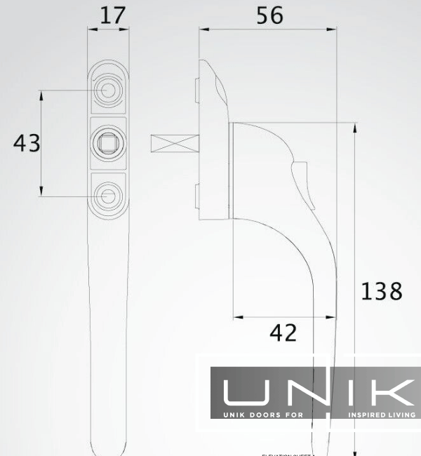 Vita Inline Espag Window Handle - Black Finish, High Clearance